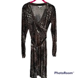 CABI Brown Dappled‎ Dots Ladies Surplice Career Dress, S